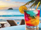 colourful cocktail with lime on a beach at sunset. Size - 40cm x 30cm