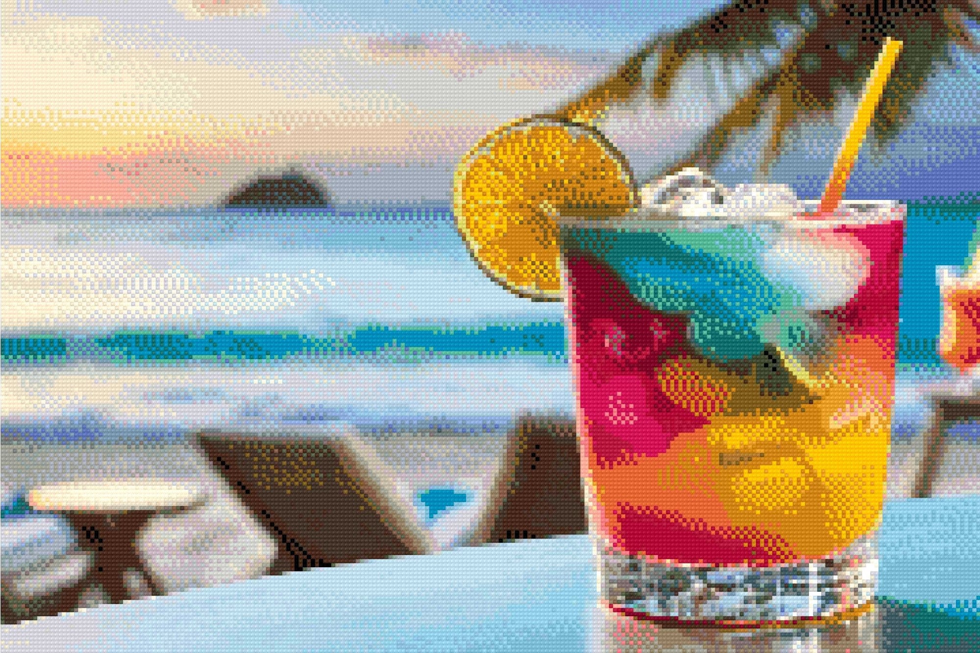 colourful cocktail with lime on a beach at sunset. Size - 60cm x 40cm