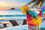 colourful cocktail with lime on a beach at sunset. Size - 60cm x 40cm