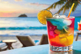 colourful cocktail with lime on a beach at sunset. Size - 90cm x 60cm