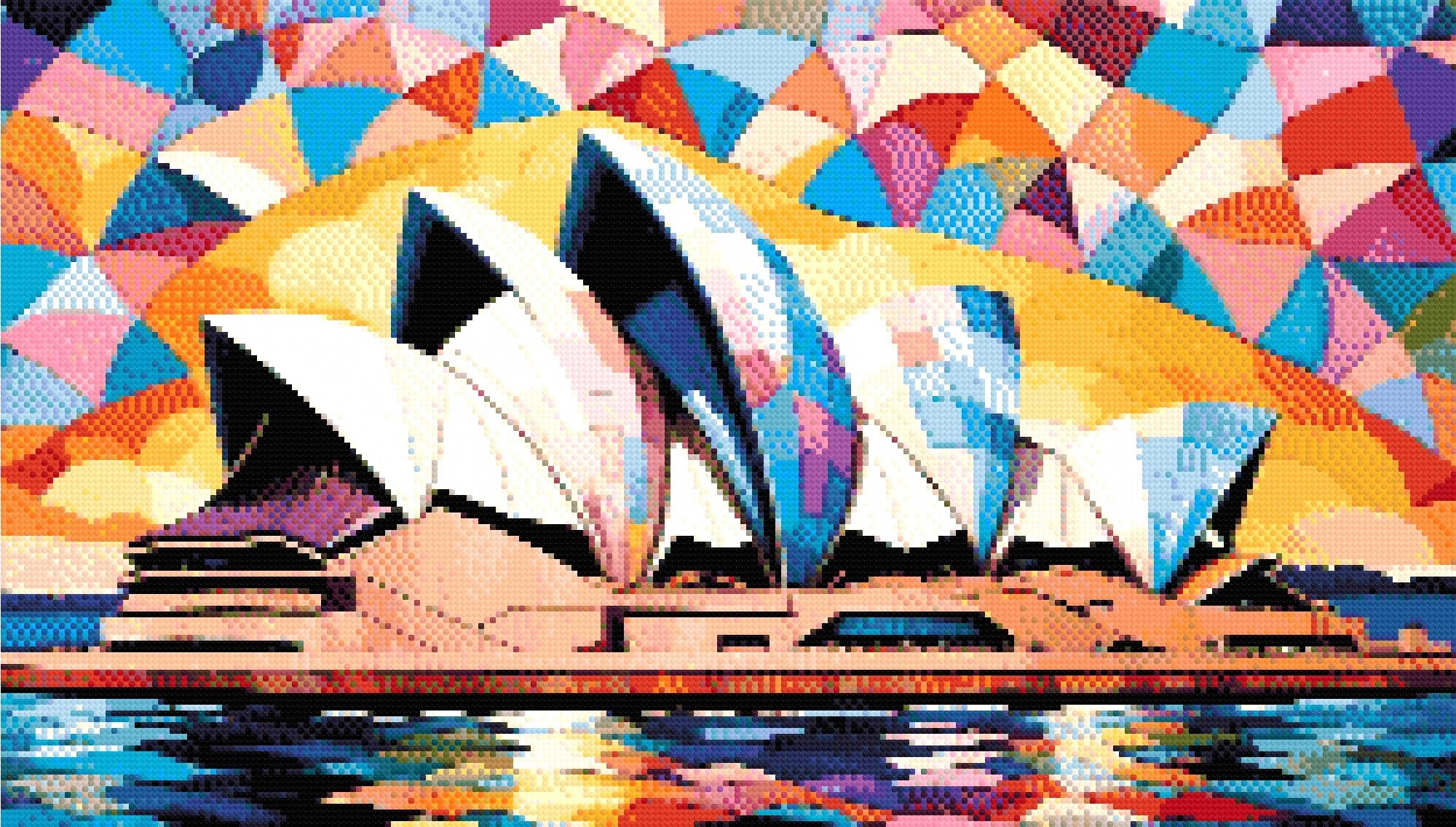 colourful abstract of Sydney Opera House with vibrant sails. Size - 70cm x 40cm