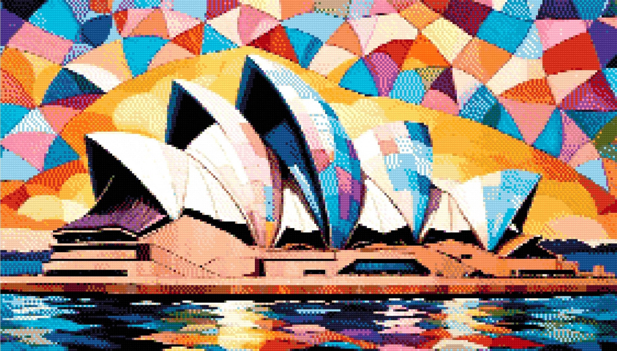 colourful abstract of Sydney Opera House with vibrant sails. Size - 70cm x 40cm