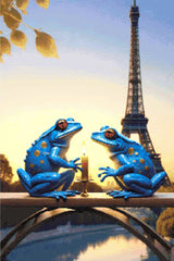Two blue frogs with a candle, Eiffel Tower in background. Size - 60cm x 90cm