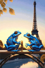 Two blue frogs with a candle, Eiffel Tower in background. Size - 60cm x 90cm