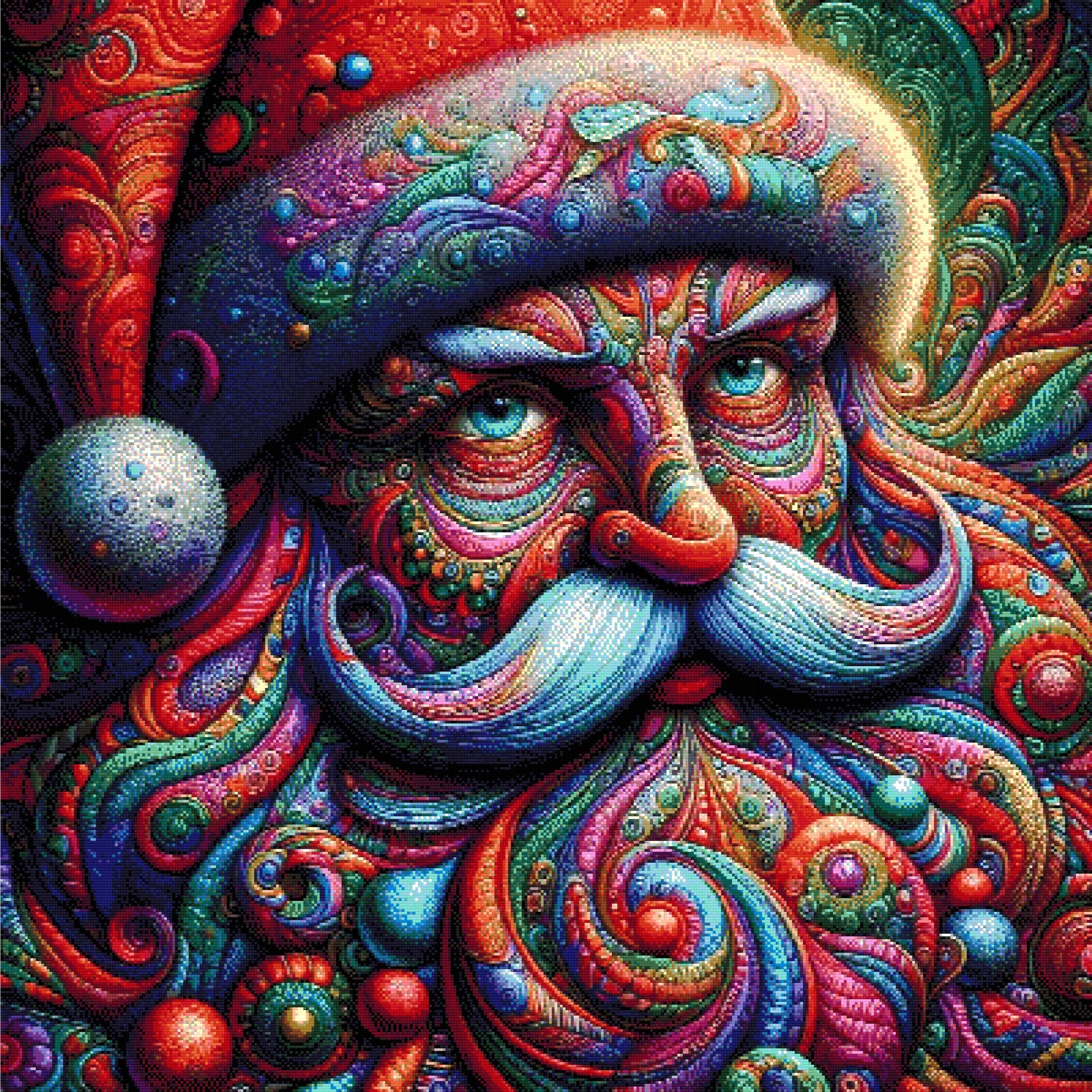 colourful, swirling depiction of Santa Claus with vibrant patterns. Size - 100cm x 100cm
