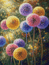 colourful spherical flowers in a vibrant, lush garden setting. Size - 30cm x 40cm