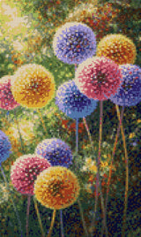 colourful spherical flowers in a vibrant, lush garden setting. Size - 30cm x 50cm