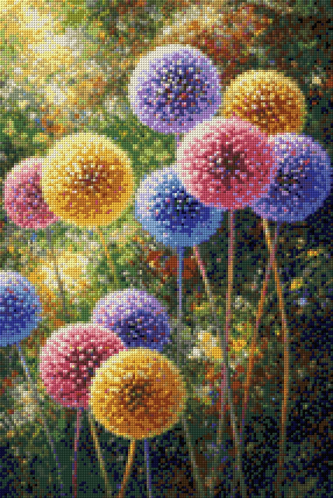 colourful spherical flowers in a vibrant, lush garden setting. Size - 40cm x 60cm