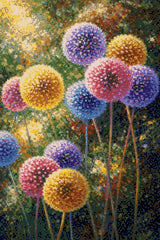 colourful spherical flowers in a vibrant, lush garden setting. Size - 40cm x 60cm