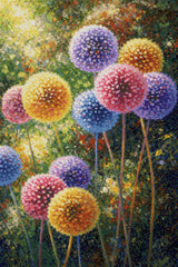colourful spherical flowers in a vibrant, lush garden setting. Size - 60cm x 90cm