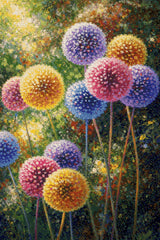 colourful spherical flowers in a vibrant, lush garden setting. Size - 60cm x 90cm