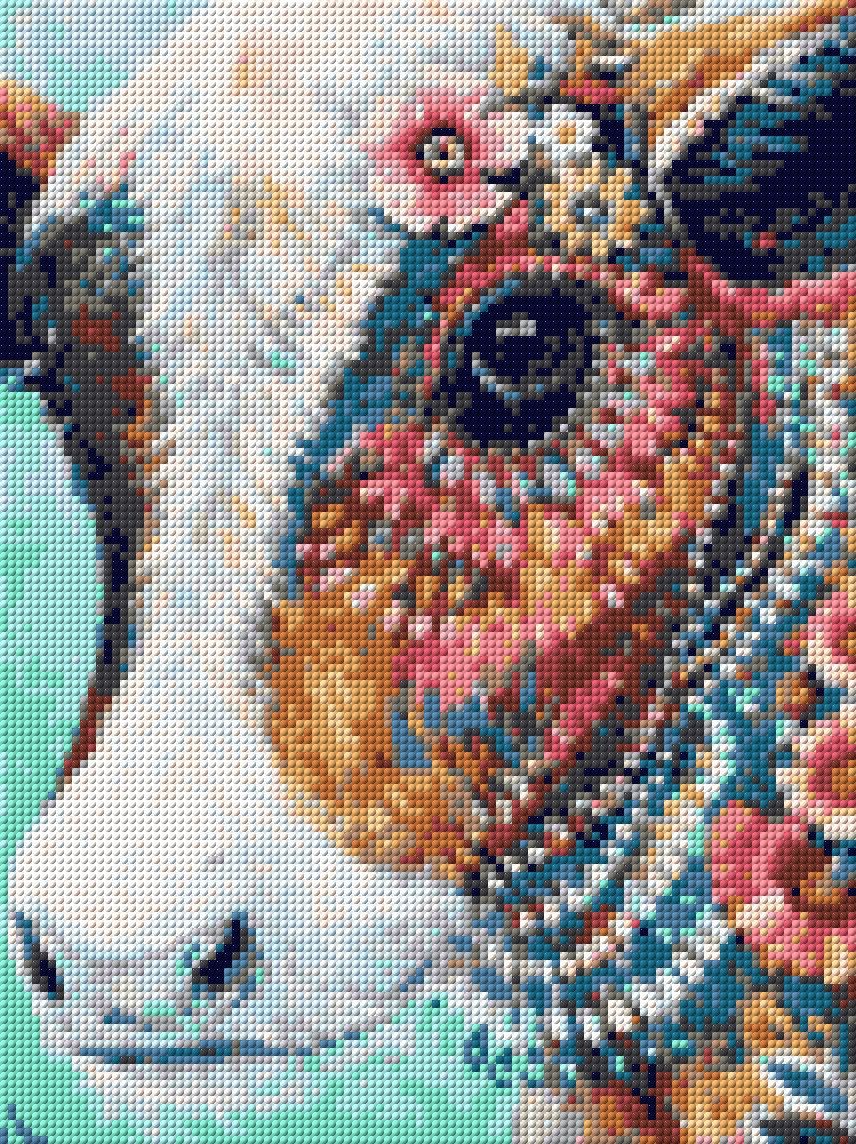 colourful cow with flowers and vibrant patterns on its face. Size - 30cm x 40cm