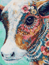 colourful cow with flowers and vibrant patterns on its face. Size - 30cm x 40cm