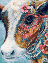 colourful cow with flowers and vibrant patterns on its face. Size - 30cm x 40cm