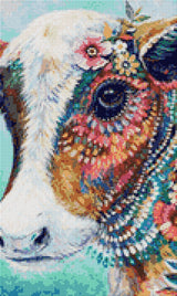colourful cow with flowers and vibrant patterns on its face. Size - 30cm x 50cm