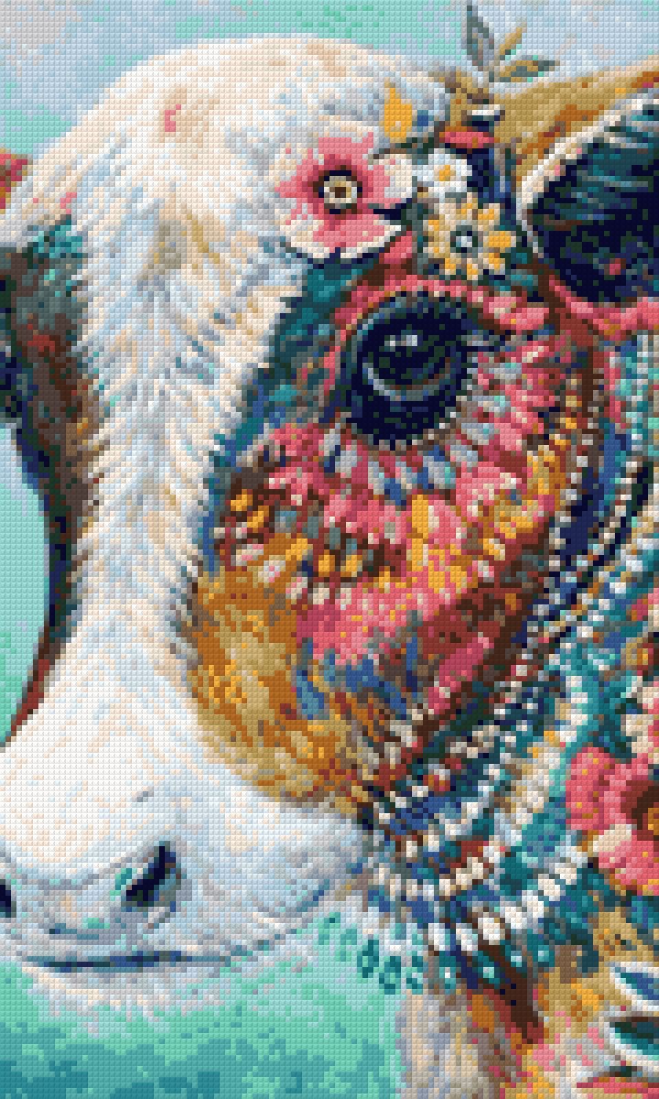colourful cow with flowers and vibrant patterns on its face. Size - 30cm x 50cm