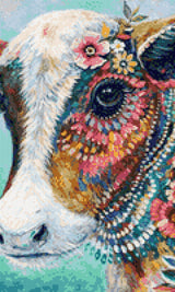 colourful cow with flowers and vibrant patterns on its face. Size - 30cm x 50cm