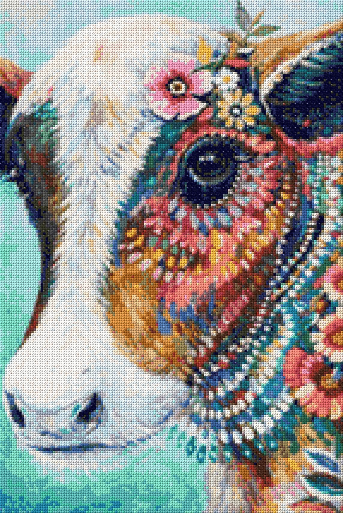 colourful cow with flowers and vibrant patterns on its face. Size - 40cm x 60cm
