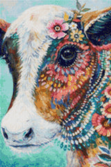 colourful cow with flowers and vibrant patterns on its face. Size - 40cm x 60cm