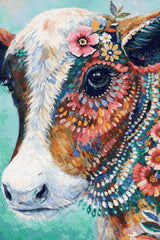 colourful cow with flowers and vibrant patterns on its face. Size - 60cm x 90cm