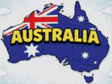Illustration of Australia with flag design and bold text. Size - 40cm x 30cm