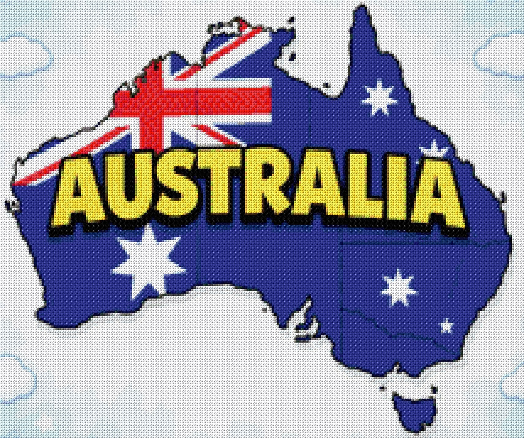 Illustration of Australia with flag design and bold text. Size - 60cm x 50cm