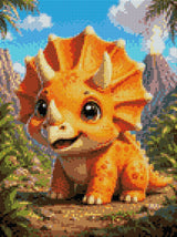 Cute baby triceratops in a vibrant prehistoric landscape with volcano. Size - 30cm x 40cm