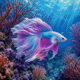 colourful betta fish swimming in vibrant coral reef underwater. Size - 40cm x 40cm