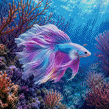colourful betta fish swimming in vibrant coral reef underwater. Size - 50cm x 50cm