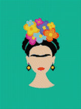 Illustrated face with colourful flowers on teal background. Size - 30cm x 40cm