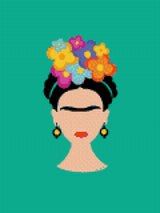 Illustrated face with colourful flowers on teal background. Size - 30cm x 40cm