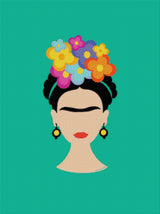 Illustrated face with colourful flowers on teal background. Size - 60cm x 80cm
