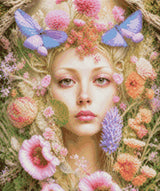 A serene face surrounded by colourful flowers and butterflies. Size - 50cm x 60cm