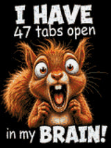 Frantic squirrel with text: 47 tabs open in my brain. Size - 30cm x 40cm