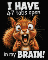 Frantic squirrel with text: 47 tabs open in my brain. Size - 40cm x 50cm