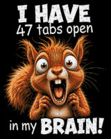 Frantic squirrel with text: 47 tabs open in my brain. Size - 40cm x 50cm