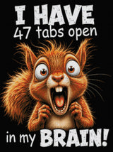 Frantic squirrel with text: 47 tabs open in my brain. Size - 60cm x 80cm