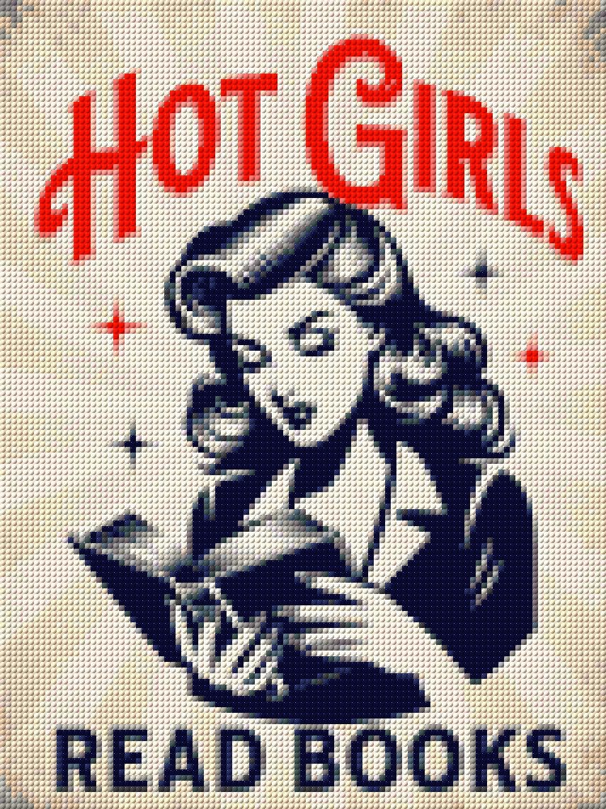 Retro woman reading a book with text 'Hot Girls Read Books' above her. Size - 30cm x 40cm