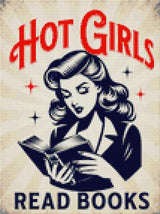 Retro woman reading a book with text 'Hot Girls Read Books' above her. Size - 30cm x 40cm