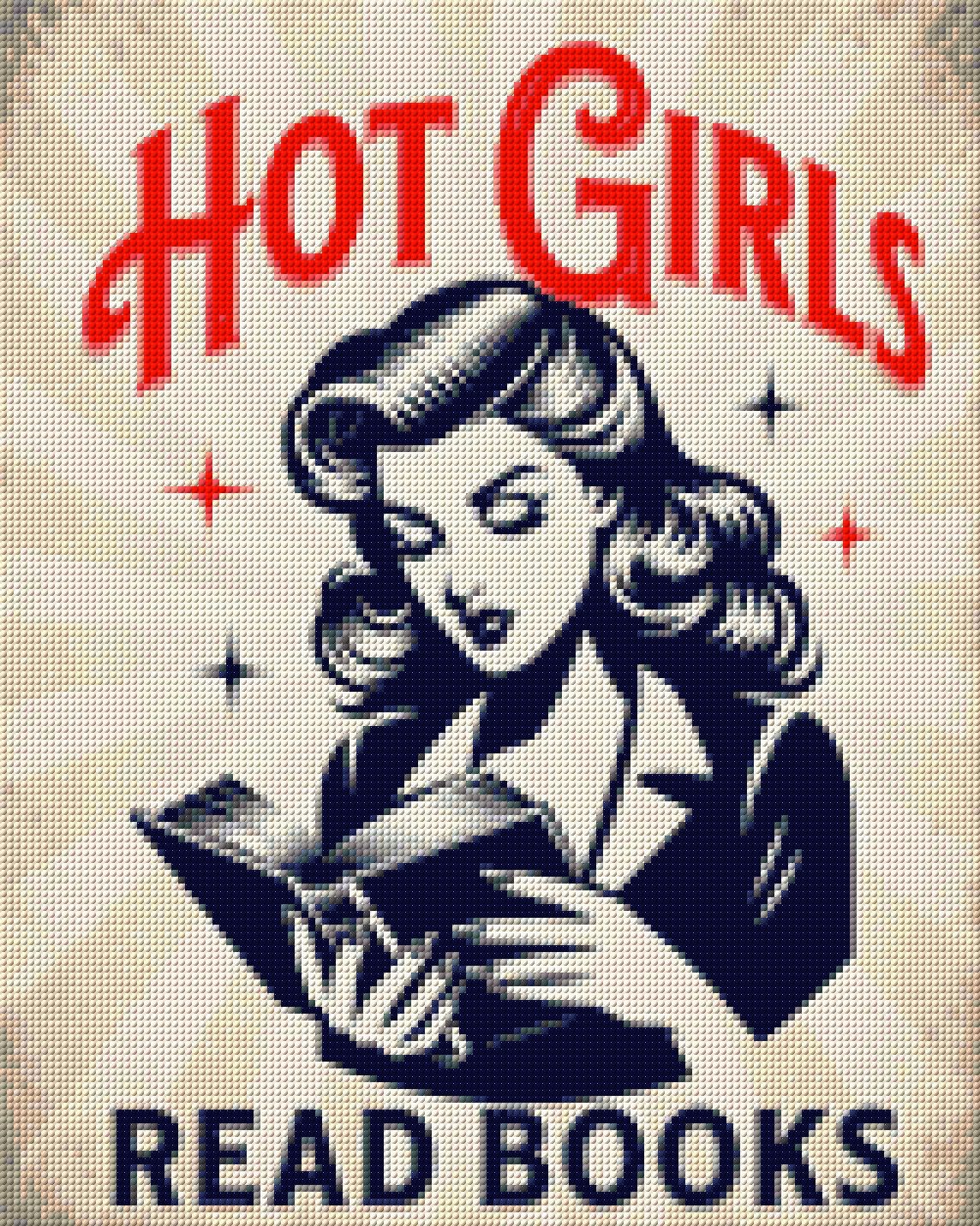 Retro woman reading a book with text 'Hot Girls Read Books' above her. Size - 40cm x 50cm