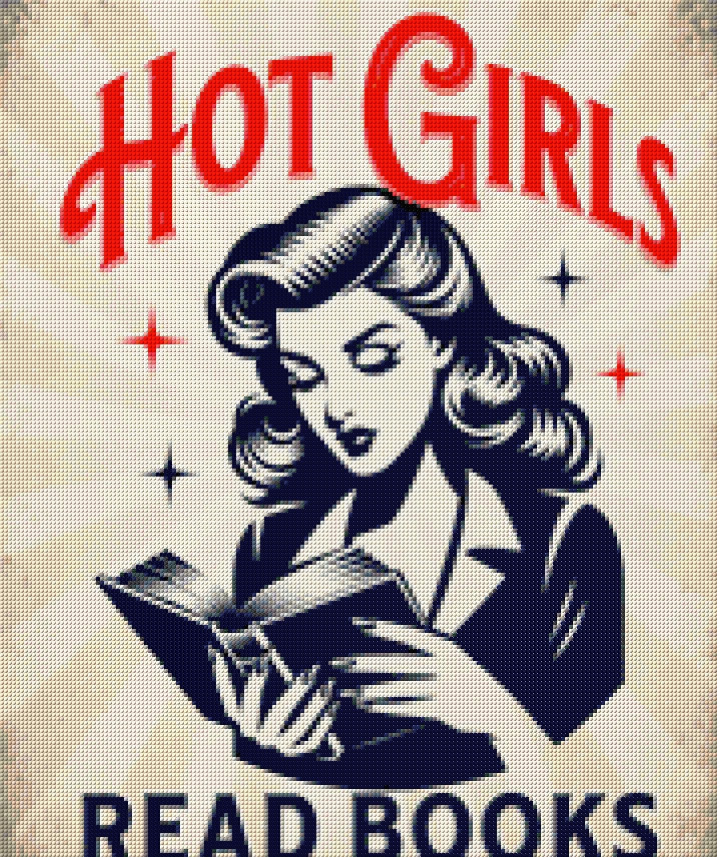 Retro woman reading a book with text 'Hot Girls Read Books' above her. Size - 50cm x 60cm