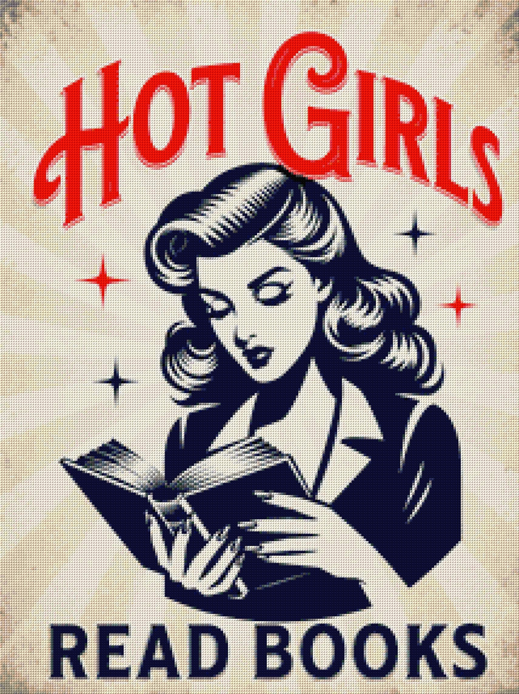 Retro woman reading a book with text 'Hot Girls Read Books' above her. Size - 60cm x 80cm