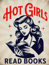 Retro woman reading a book with text 'Hot Girls Read Books' above her. Size - 60cm x 80cm