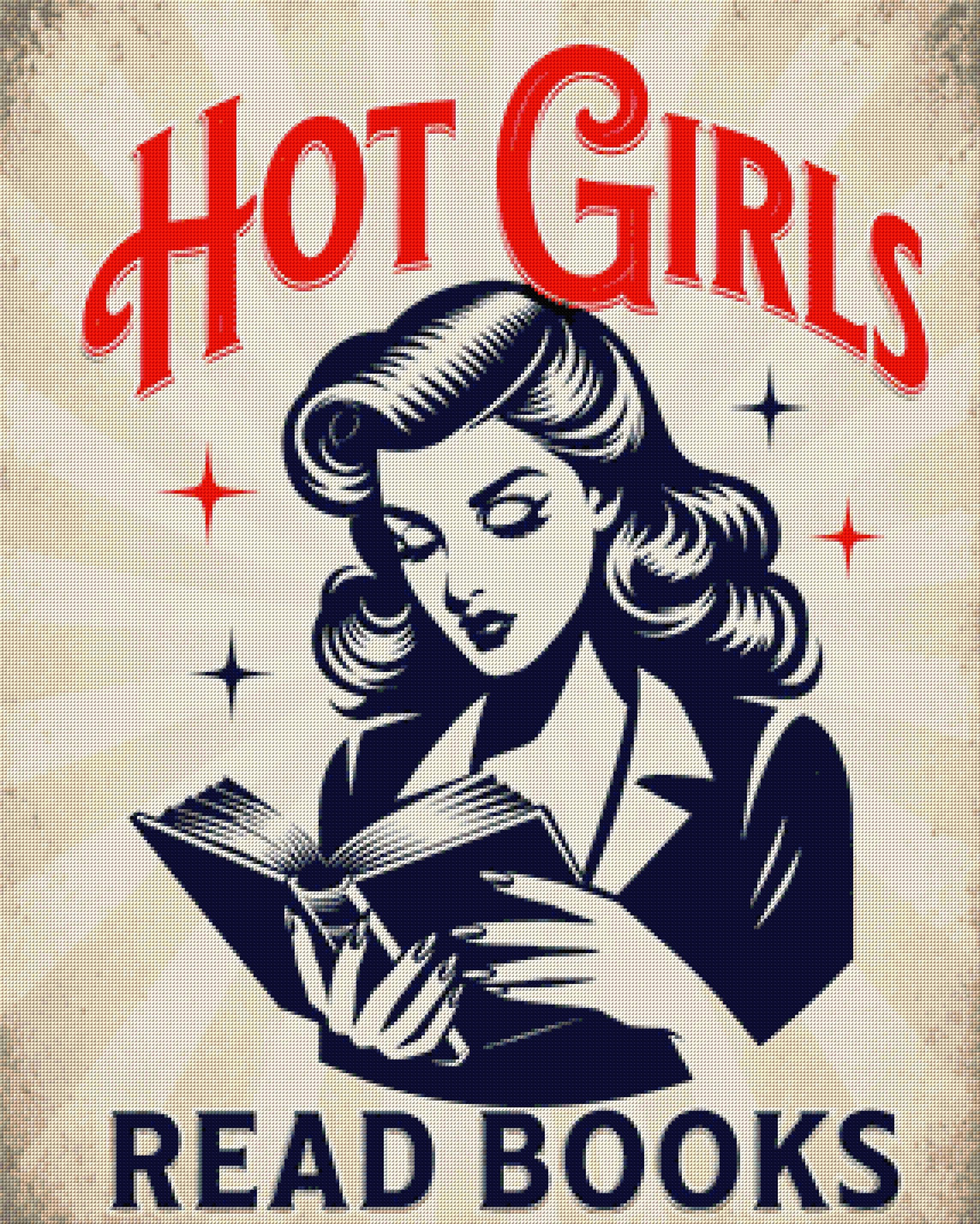 Retro woman reading a book with text 'Hot Girls Read Books' above her. Size - 80cm x 100cm