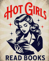 Retro woman reading a book with text 'Hot Girls Read Books' above her. Size - 80cm x 100cm