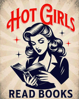 Retro woman reading a book with text 'Hot Girls Read Books' above her. Size - 80cm x 100cm