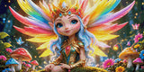 Fairy princess with rainbow wings and jeweled crown in a colourful forest. Size - 100cm x 50cm