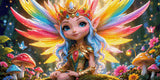Fairy princess with rainbow wings and jeweled crown in a colourful forest. Size - 100cm x 50cm