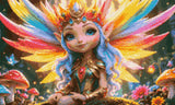 Fairy princess with rainbow wings and jeweled crown in a colourful forest. Size - 50cm x 30cm