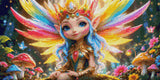 Fairy princess with rainbow wings and jeweled crown in a colourful forest. Size - 60cm x 30cm